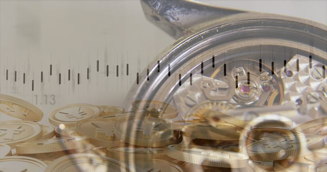 Financial Data Overlay with Classic Watch and Yen Coins - Download Free Stock Images Pikwizard.com