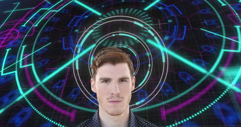 Futuristic Data Interface with Focused Businessman