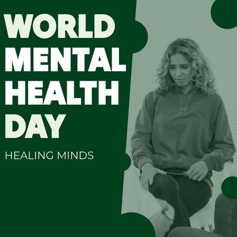 World mental health day awareness with concerned woman