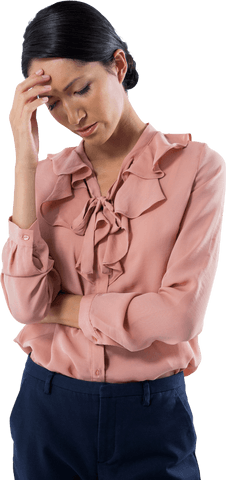 Transparent stoic female executive feeling stressed in thoughtful pose