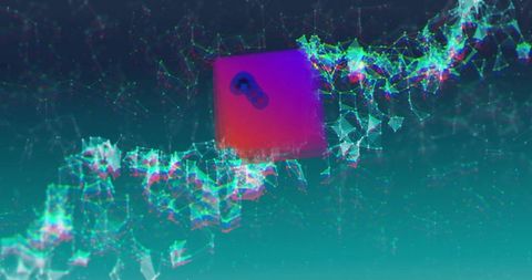 Abstract Neon Cybersecurity Network with Floating Cube