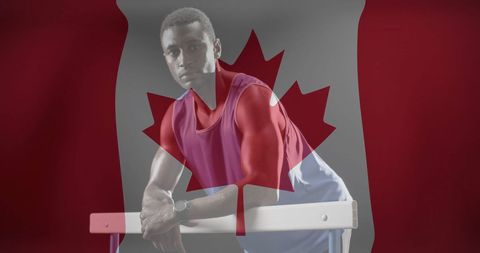 Athletic Biracial Man Posing with Canada Flag Overlay