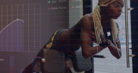 Athlete Training on Hyperextension Bench Overlaying Analytics