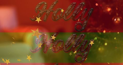 Festive Christmas Holly Text with Golden Stars