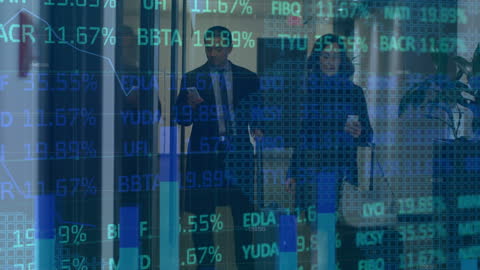 Business Professionals with Stock Market Graphics Overlay