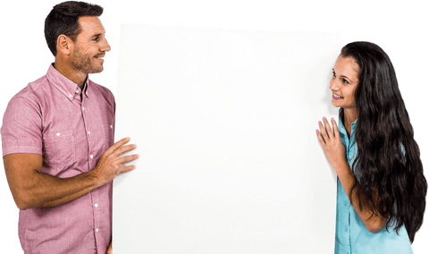 smiling couple holding large blank white sheet transparent background - Download Free Stock Videos Pikwizard.com