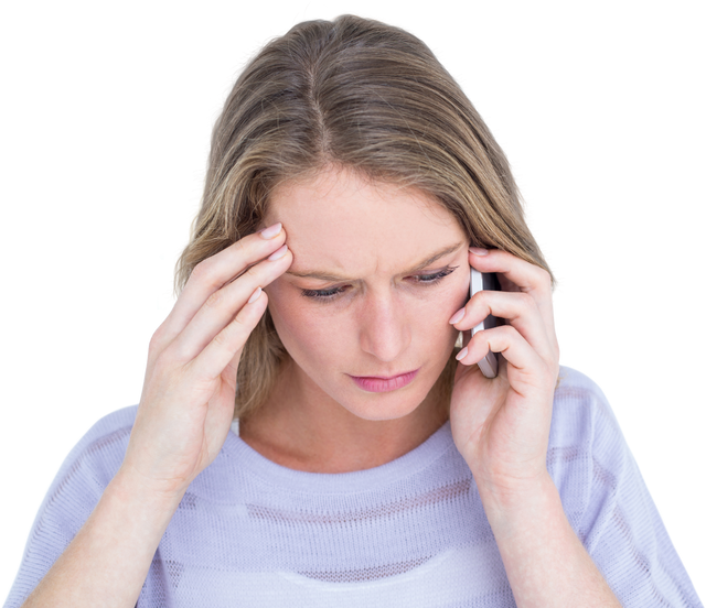 Stressed Woman Making Call on Smartphone Transparent Background - Download Free Stock Videos Pikwizard.com