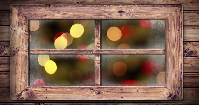 Rustic Wooden Window with Blurred Christmas Lights - Download Free Stock Images Pikwizard.com