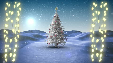 Magical Christmas Tree in Snowy Wonderland with Falling Snowflakes