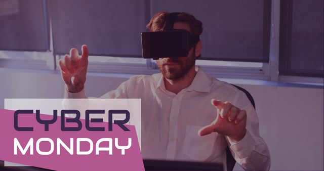 Digitally composite image of Cyber Monday text and man using virtual reality headset 4k