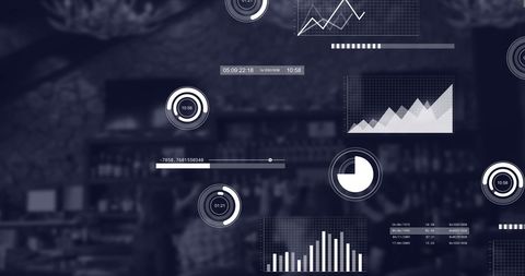 Futuristic Business Graphs Overlaying Cafe Scene - Download Free Stock Images Pikwizard.com