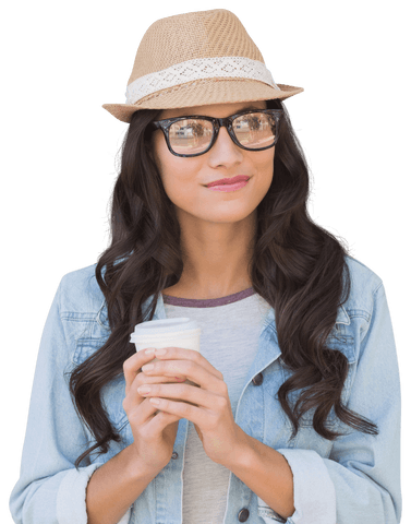 Smiling Businesswoman Holding Coffee on Transparent Background