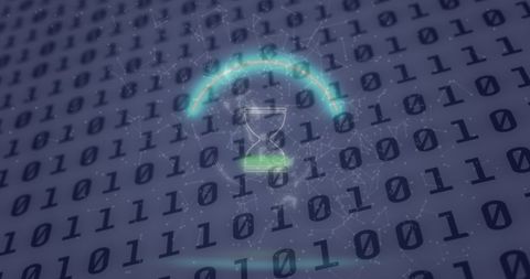 Neon Hourglass Overlaying Binary Code on Digital Screen - Download Free Stock Images Pikwizard.com