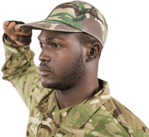 Transparent Close-Up: Soldier Proudly Saluting in Uniform