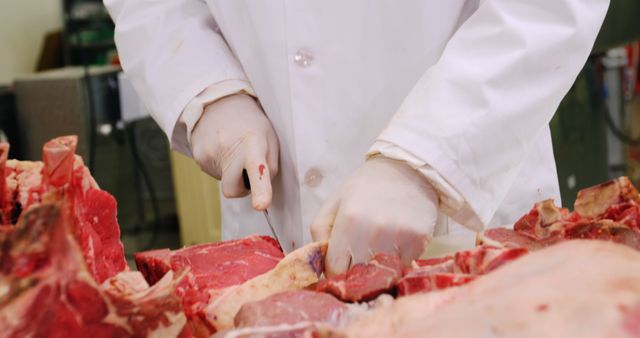 Butcher Cutting Fresh Meat in Butcher Shop - Download Free Stock Images Pikwizard.com