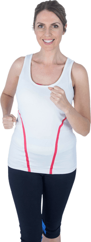 Transparent Smiling Woman Jogging in Sporty Outfit