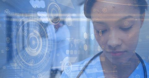 Close-Up of Female Nurse with Digital Interface and Data Hologram - Download Free Stock Images Pikwizard.com