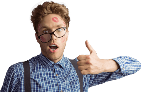 geeky hipster in plaid shirt with lipstick marks transparent - Download Free Stock Videos Pikwizard.com