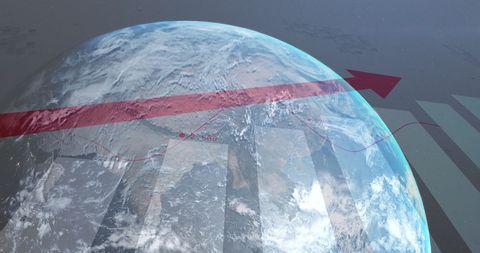 Upward trend arrow on globe for global business growth