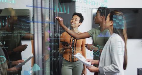 Financial Data Analysis by Diverse Team in Modern Office