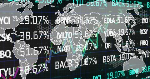 Global Stock Market Trends Digital Interface Overlay on World Map