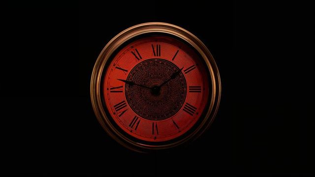Elegant Ornate Clock Art with Red Glow and Roman Numerals
