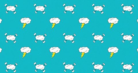 Retro Cartoon Cloud and Lightning Pattern on Teal Background - Download Free Stock Images Pikwizard.com