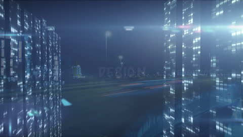 Futuristic Data Processing with Urban Cityscape Backdrop
