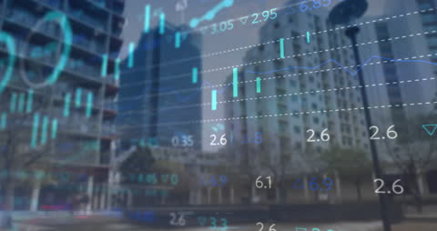 Dynamic Stock Market Data Overlay on Urban Skyline