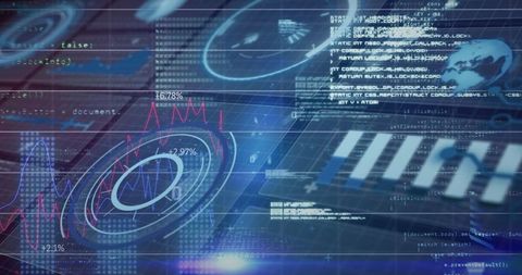 Futuristic data visualization code interface analysis with 3d chart