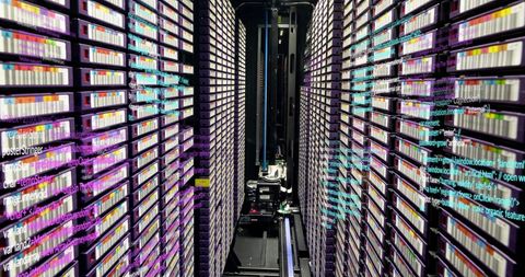 vibrant programming code overlay in large data server room - Download Free Stock Images Pikwizard.com