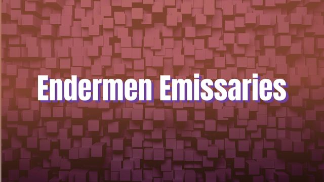 Abstract background with text 'Endermen Emissaries' over brown blocks. Ideal for video game themes, tech-related graphics, and creative design projects. Useful for gaming content, presentations, and digital art.