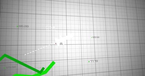 Green upward trend line climbing on minimalist gray grid with numeric data points