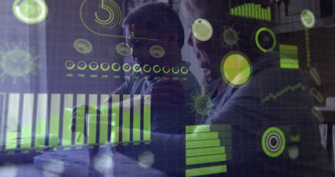 Elderly Couple Analyzing Data with Futuristic Interface Overlay