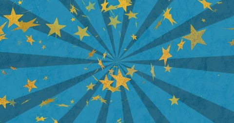 Golden Stars on Blue Rotating Striped Background Concept - Download Free Stock Images Pikwizard.com