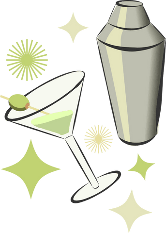 Elegant Martini and Shaker with Sparkles on Transparent Background