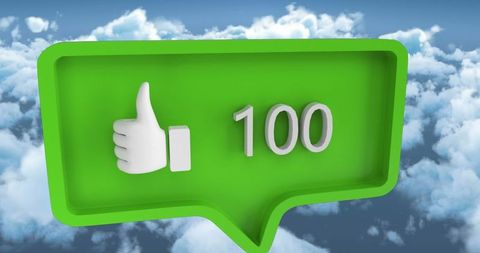 Social media engagement with like and follower icons against sky