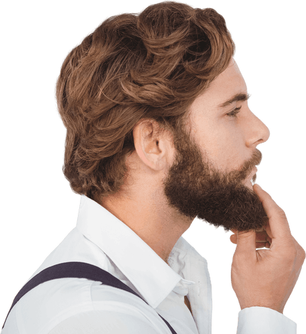 Transparent Profile View of Hipster with Beard Contemplating