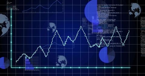 Futuristic Financial Data Chart with Teal Grid Elements and Code Snippets
