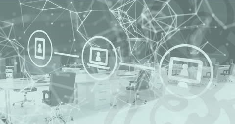 Digital Connection Network Over Modern Office Workspace