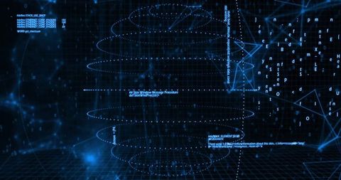 Futuristic cyberspace with digital code and glowing grid