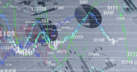 Complex financial data with graphs and digital interfaces