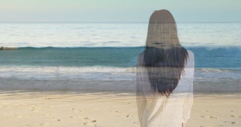 Serene Beach Walk with Waves and Tranquil Ocean - Download Free Stock Images Pikwizard.com