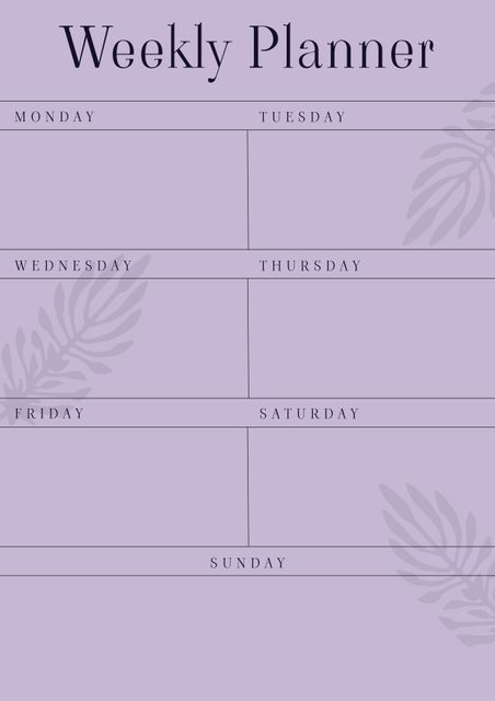 Minimalist Violet Weekly Planner Template with Leaves - Download Free Stock Templates Pikwizard.com