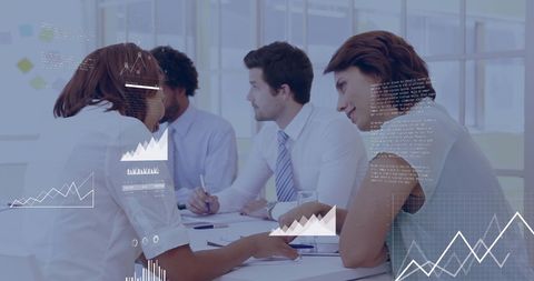 Business Team Collaborating Integrated with Digital Data Visualization