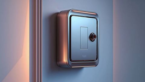 Futuristic wall-mounted safe in modern hallway