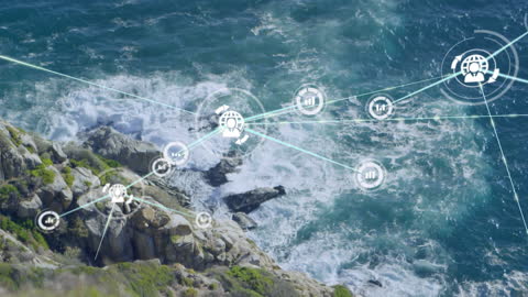 Digitally Generated Global Connections Over Ocean Cliffs