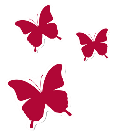 Elegant red butterfly silhouettes on transparent background