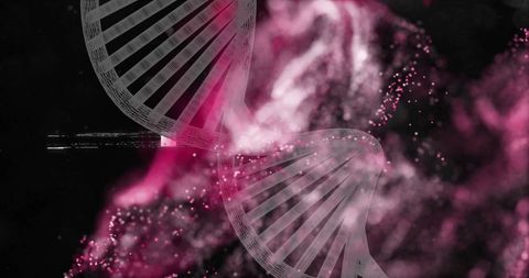 Glowing DNA Strand with Particles Against Pink and Black Background - Download Free Stock Images Pikwizard.com