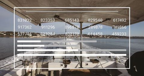 Technology infographic over motorboat at sea